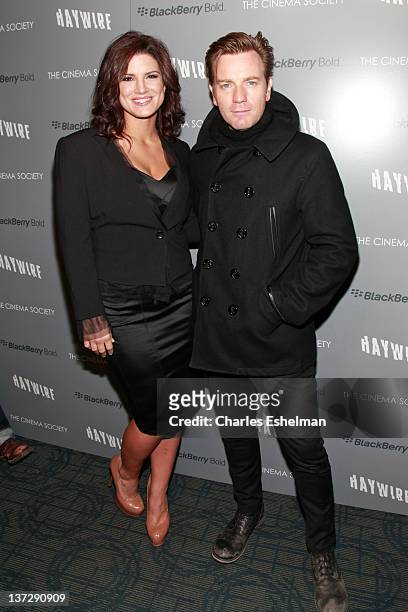 Actors Gina Carano and Ewan McGregor attend the Cinema Society & Blackberry Bold screening of "Haywire" at Landmark Sunshine Cinema on January 18,...