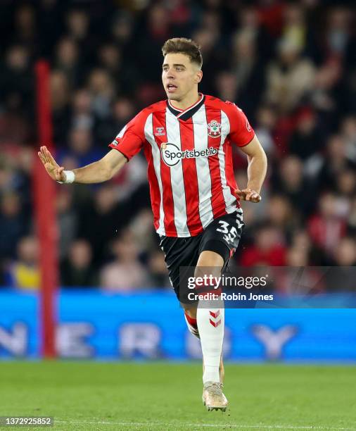 Jan Bednarek of Southampton during the Premier League match between Southampton and Norwich City at St Mary's Stadium on February 25, 2022 in...