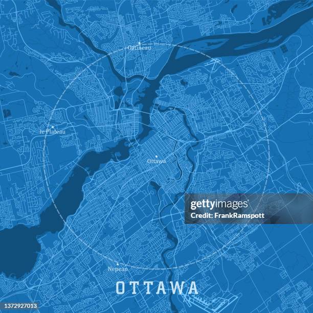 ottawa on city vector road map blue text - ottawa map stock illustrations