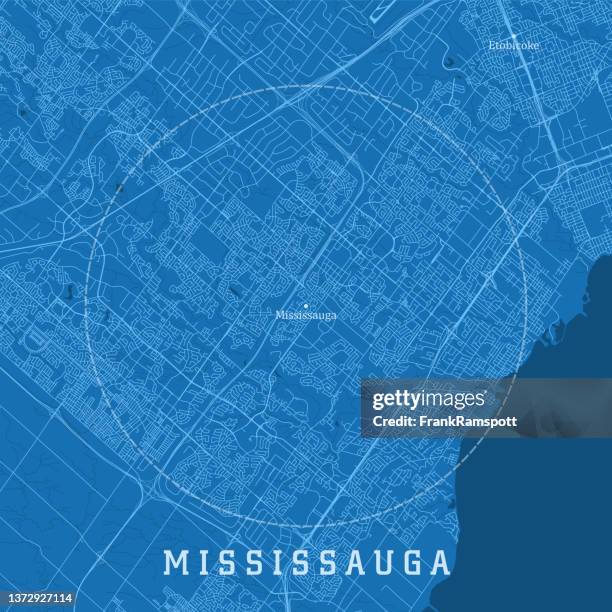 mississauga on city vector road map blue text - mississauga river stock illustrations