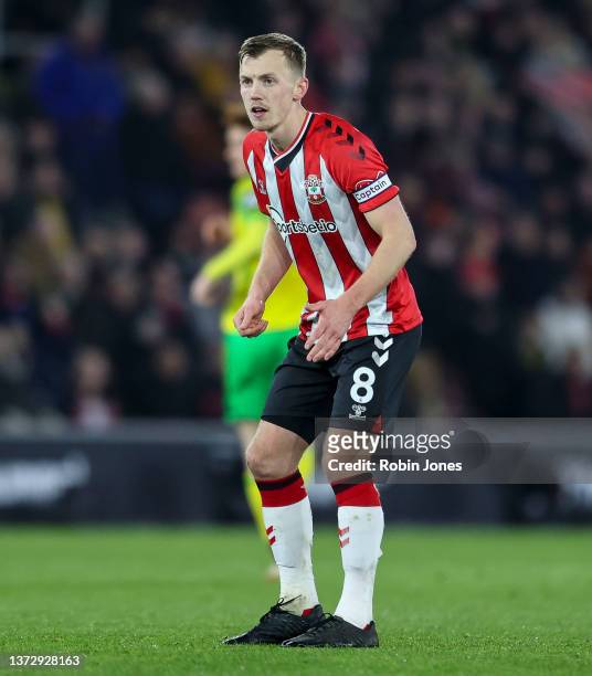 James Ward-Prowse of Southampton during the Premier League match between Southampton and Norwich City at St Mary's Stadium on February 25, 2022 in...