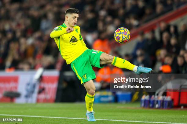 Milot Rashica of Norwich City during the Premier League match between Southampton and Norwich City at St Mary's Stadium on February 25, 2022 in...