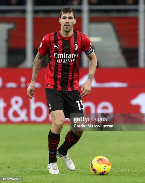 Alessio Romagnoli of AC Milan in action during the Serie A match between AC Milan and Udinese Calcio at Stadio Giuseppe Meazza on February 25, 2022...