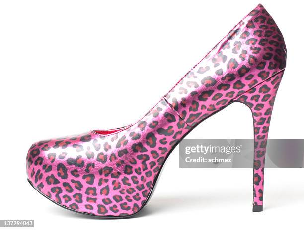 sexy pink leopard high heel shoe - stiletto stock pictures, royalty-free photos & images