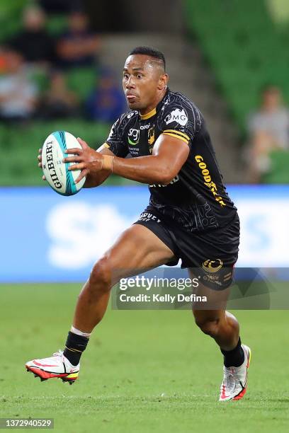 Toni Pulu of the Force runs with ball during the round two Super Rugby Pacific match between the Melbourne Rebels and the Western Force at AAMI Park...