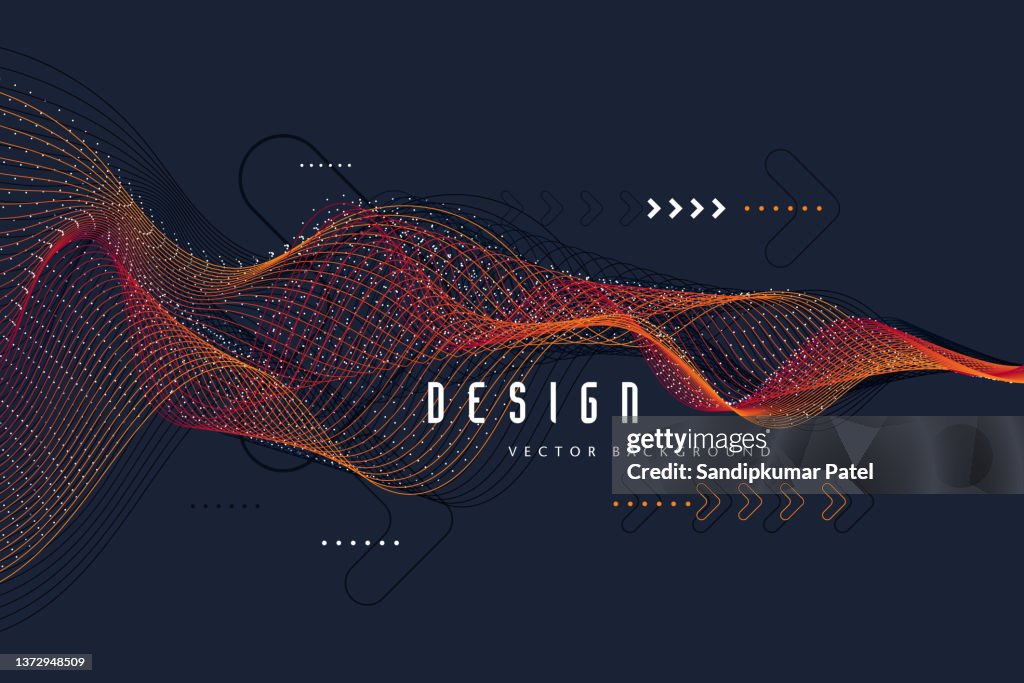 Wave background. Abstract vector illustration. 3d technology style. Illustration with dots.