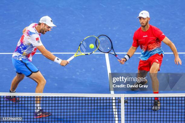 Tim Puetz of Germany and Michael Venus of New Zealand in action during their Men's doubles final against Nikola Mektic and Mate Pavic of Croatia on...