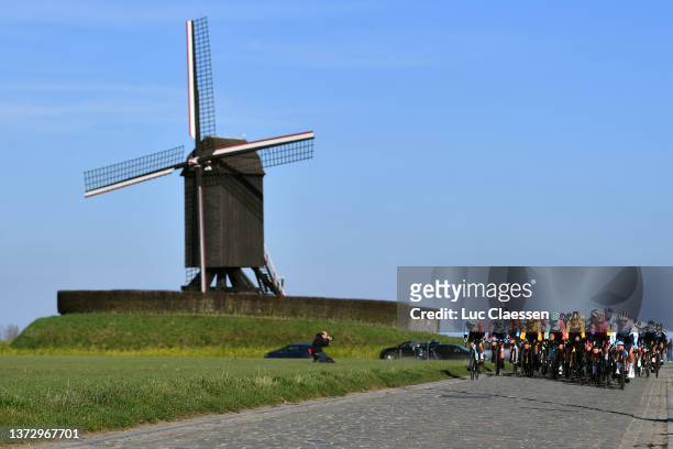 General view of the peloton competing during the 17th Omloop Het Nieuwsblad 2022 - Women's Race a 128km race from Ghent to Ninove / #OHN22 /...