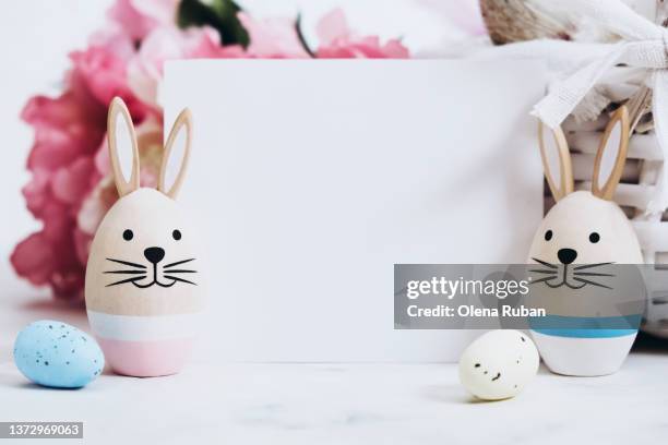 paper, easter bunnies, roses and basket. - easter bunny stock pictures, royalty-free photos & images