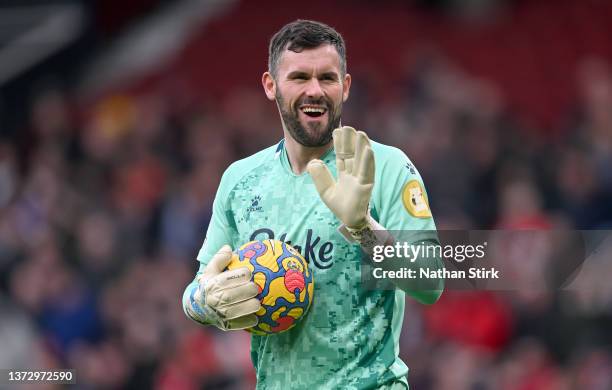 Ben Foster of Watford FC reacts during the Premier League match between Manchester United and Watford at Old Trafford on February 26, 2022 in...