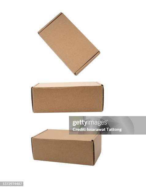 cardboard box isolated on a white background - box packaging mockup stock pictures, royalty-free photos & images