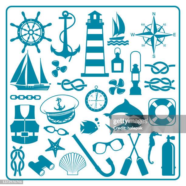 nautical symbols - anchor hat stock illustrations