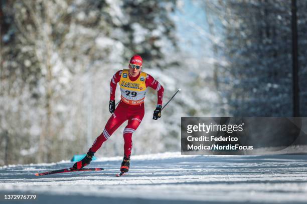 Alexander Bolshunov of Russia competes during the Individual Sprint at the FIS World Cup Cross-Country Lahti on February 26, 2022 in Lahti, Finland.