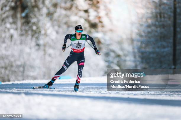 Jessie Diggins of United States competes during the Individual Sprint at the FIS World Cup Cross-Country Lahti on February 26, 2022 in Lahti, Finland.