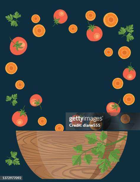 foods and cooking background with copy space, placed on a black background - wood slice stock illustrations