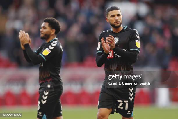 Nahki Wells of Bristol City applauds fans after the final whistle during the Sky Bet Championship match between Nottingham Forest and Bristol City at...