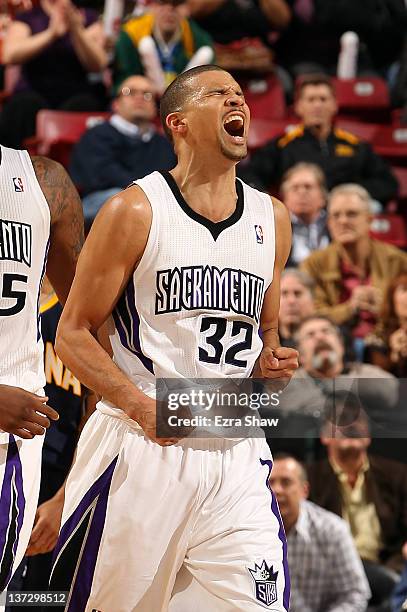 Francisco Garcia of the Sacramento Kings reacts after making a free throw that put the Kings ahead by two point with less than a minute to play...