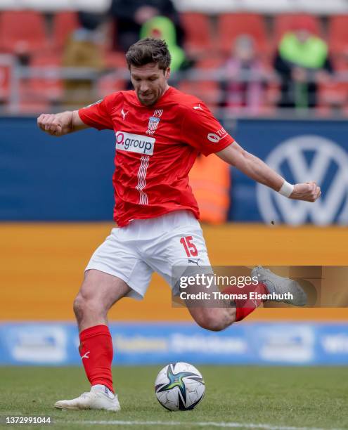 Ronny Koenig of Zwickau in action during the 3. Liga match between FSV Zwickau and TSV 1860 München at Stadion Zwickau on February 26, 2022 in...