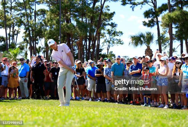 Daniel Berger plays his shot out of the gallery on the third hole during the third round of The Honda Classic at PGA National Resort And Spa on...