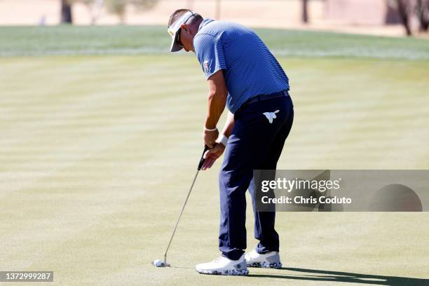 Robert Allenby of Australia putts on the 14th hole during the second round of the Cologuard Classic at Omni Tucson National on February 26, 2022 in...