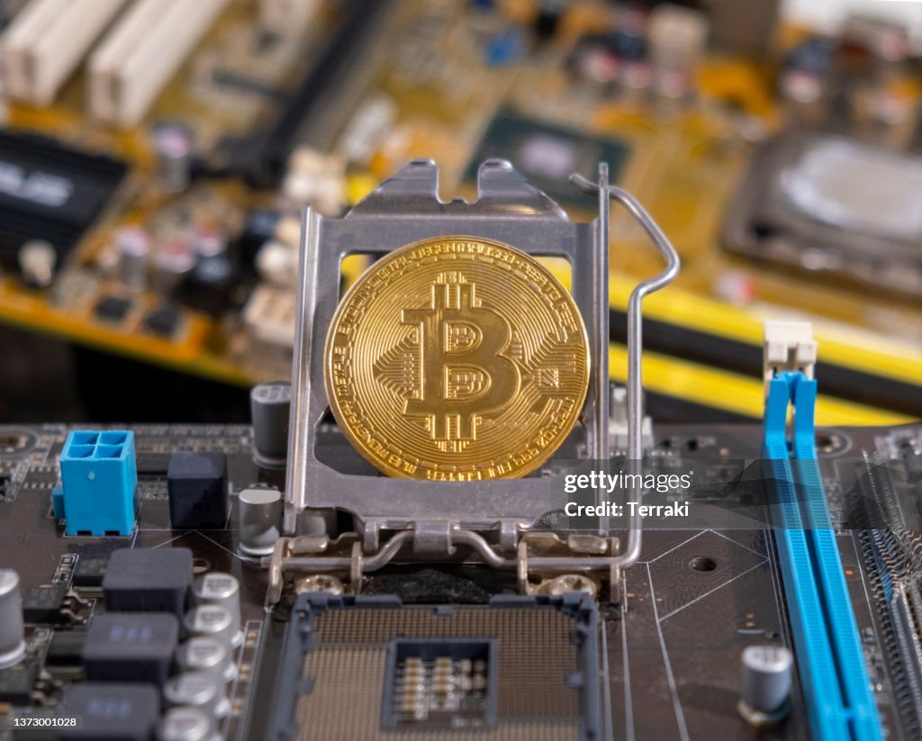 Btc Computer Bitcoin Processor Of Computer Motherboard High-Res Stock Photo - Getty ...