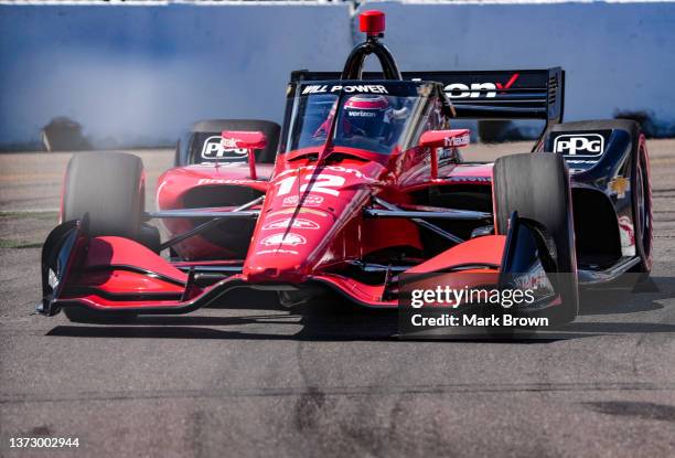 Will Power of Australia and driver of the Verizon Team Penske Chevrolet drives during qualifying for the NTT IndyCar Series Firestone Grand Prix of...