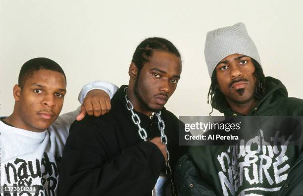 Hip-Hop group Naughty By Nature appears in a portrait taken on February 10, 1993 in Brooklyn, New York.