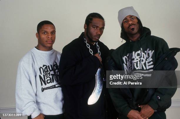 Hip-Hop group Naughty By Nature appears in a portrait taken on February 10, 1993 in Brooklyn, New York.