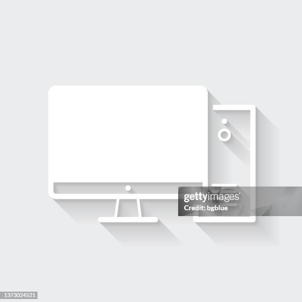 desktop computer. icon with long shadow on blank background - flat design - computer with blank screen stock illustrations