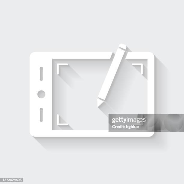 graphic tablet. icon with long shadow on blank background - flat design - graphics tablet stock illustrations