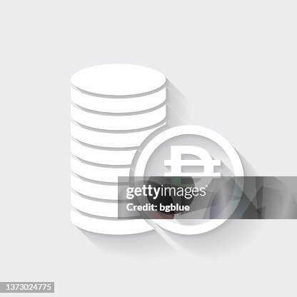 Peso coins stack. Icon with long shadow on blank background - Flat Design Peso coins stack. Icon with long shadow on blank background - Flat Design