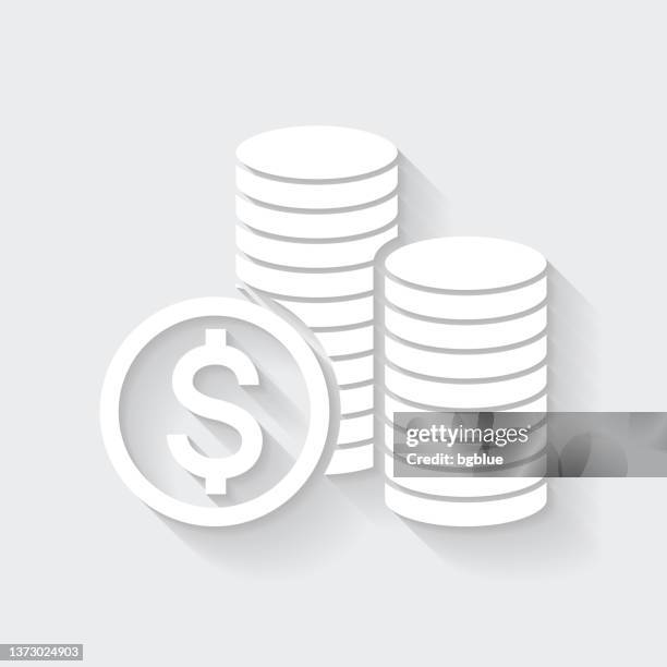 dollar coins stacks. icon with long shadow on blank background - flat design - us coin stock illustrations