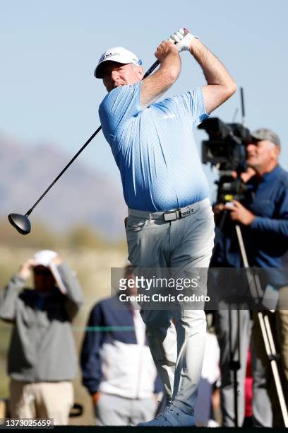 Rod Pampling of Australia hits a tee shot on the 18th hole during the second round of the Cologuard Classic at Omni Tucson National on February 26,...