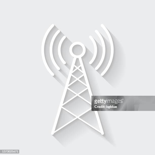 stockillustraties, clipart, cartoons en iconen met antenna. icon with long shadow on blank background - flat design - communicatietoren