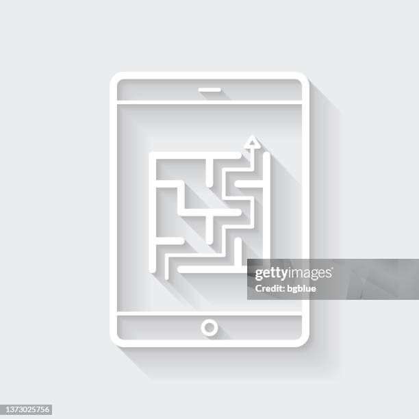 tablet pc with maze. icon with long shadow on blank background - flat design - simple maze stock illustrations