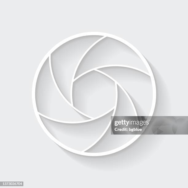 camera shutter. icon with long shadow on blank background - flat design - paper shadow effect stock illustrations