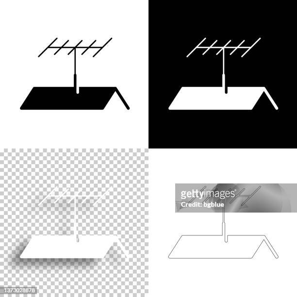 tv-antenne auf dem dach. icon für design. leere, weiße und schwarze hintergründe - liniensymbol - antenne freisteller stock-grafiken, -clipart, -cartoons und -symbole