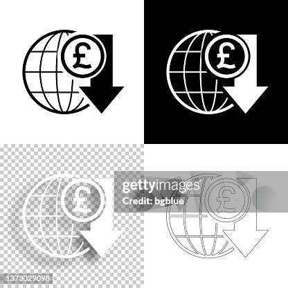 Pound rate decrease. Icon for design. Blank, white and black backgrounds - Line icon Pound rate decrease. Icon for design. Blank, white and black backgrounds - Line icon