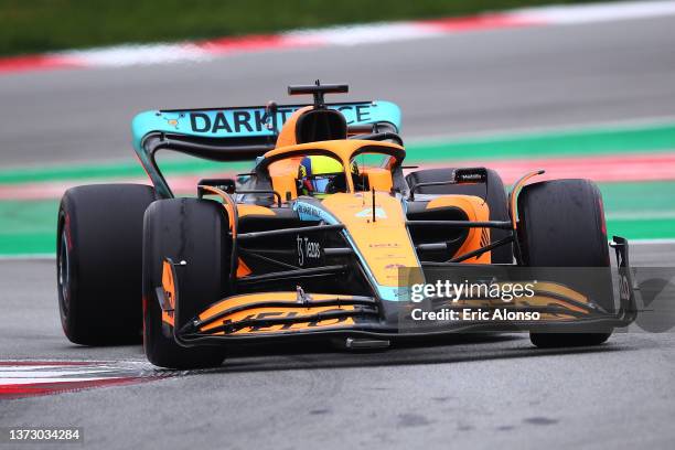 Lando Norris of Great Britain driving the McLaren F1 Team MCL36 Mercedes during Day Three of F1 Testing at Circuit de Barcelona-Catalunya on February...