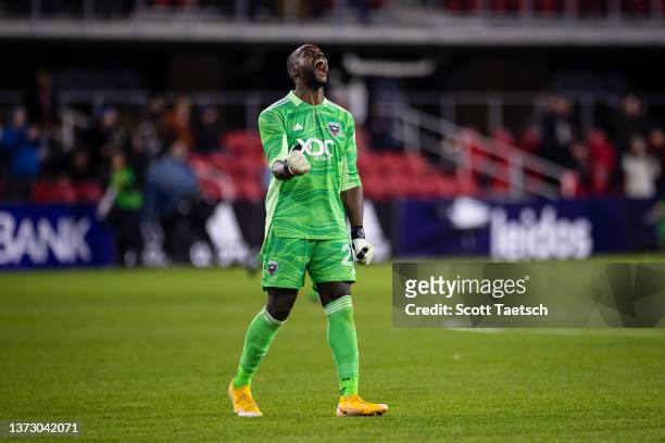 Bill Hamid of D.C. United celebrates after the MLS game against Charlotte FC at Audi Field on February 26, 2022 in Washington, DC.