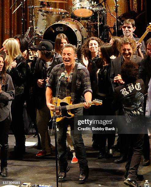Bruce Springsteen performs during the 2012 Light of Day Concert Series "New Jersey" at the Paramount Theatre on January 14, 2012 in Asbury Park, New...