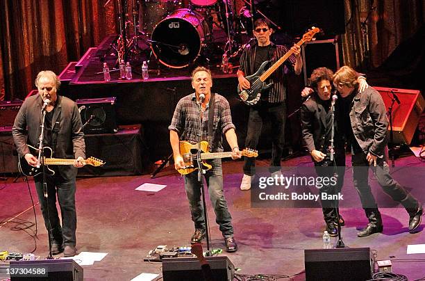 Joe Grushecky, Bruce Springsteen, Willie Nile and John Eddie performs during the 2012 Light of Day Concert Series "New Jersey" at the Paramount...
