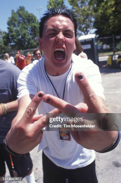 Jacoby Shaddix of Papa Roach performs during Live 105's BFD at Shoreline Amphitheatre on June 16, 2000 in Mountain View, California.