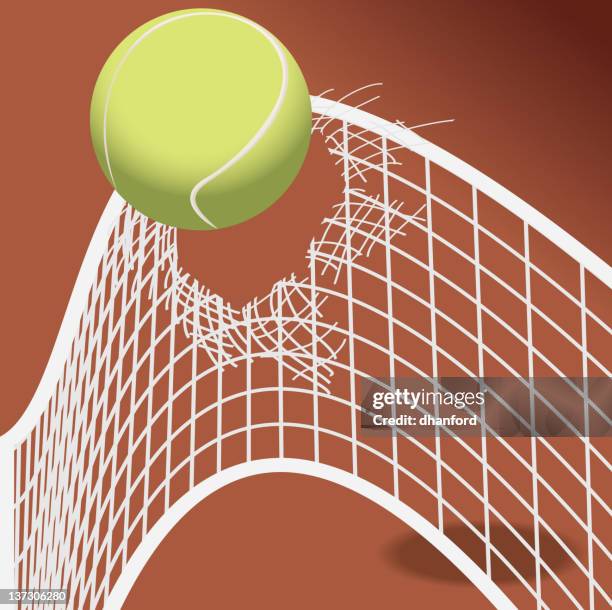 tennis ball ripping through net - tennis ball stock illustrations