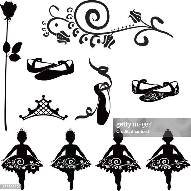 ballet elements for toddlers in tutus - ballet pump stock illustrations