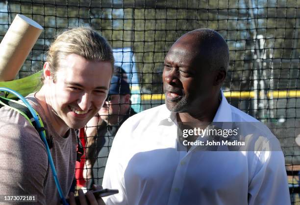 Former Major League Baseball pitcher Dave Stewart interacts with a fan during The innings Festival 2022 at Tempe Beach Park on February 26, 2022 in...