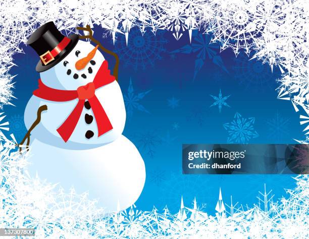 snowman in snowflake frame - snowman vector stock illustrations