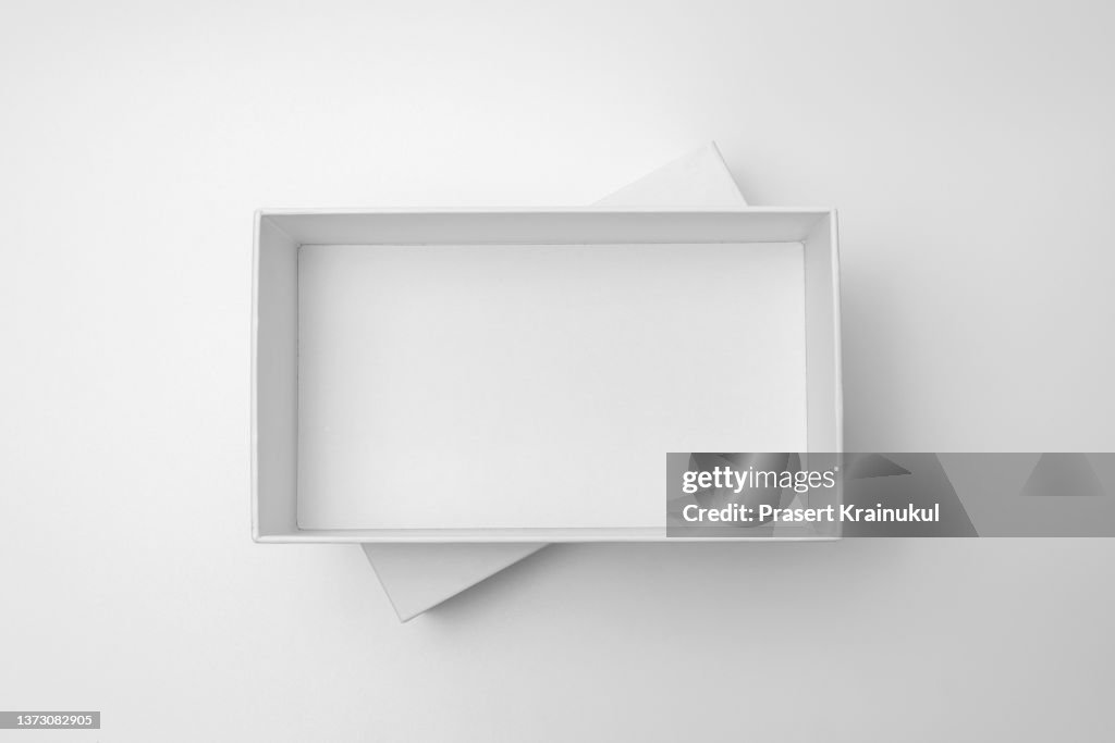 Blank open rectangular box with box separate lid isolated on background