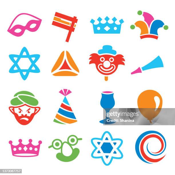 purim holiday icons set - purim stock-grafiken, -clipart, -cartoons und -symbole