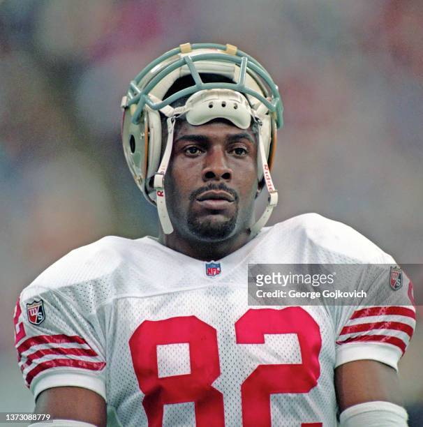 Wide receiver John Taylor of the San Francisco 49ers looks on from the sideline during a game against the Indianapolis Colts at the RCA Dome on...